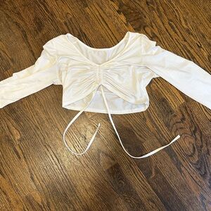 SHEIN White Ruched Long Sleeve Crop Top